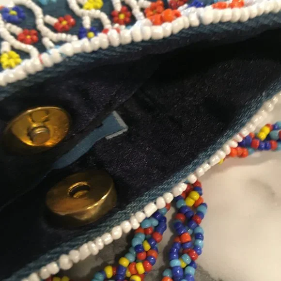 PIERRE URBACH Micro Crossbody Shoulder Bag Beaded Multi Colored Floral Pattern - Picture 6 of 7